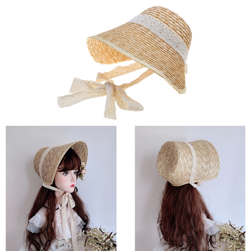 Bucket Hat Straw - Sweet Girl Sun LolitaStyle SummerBeach Straw