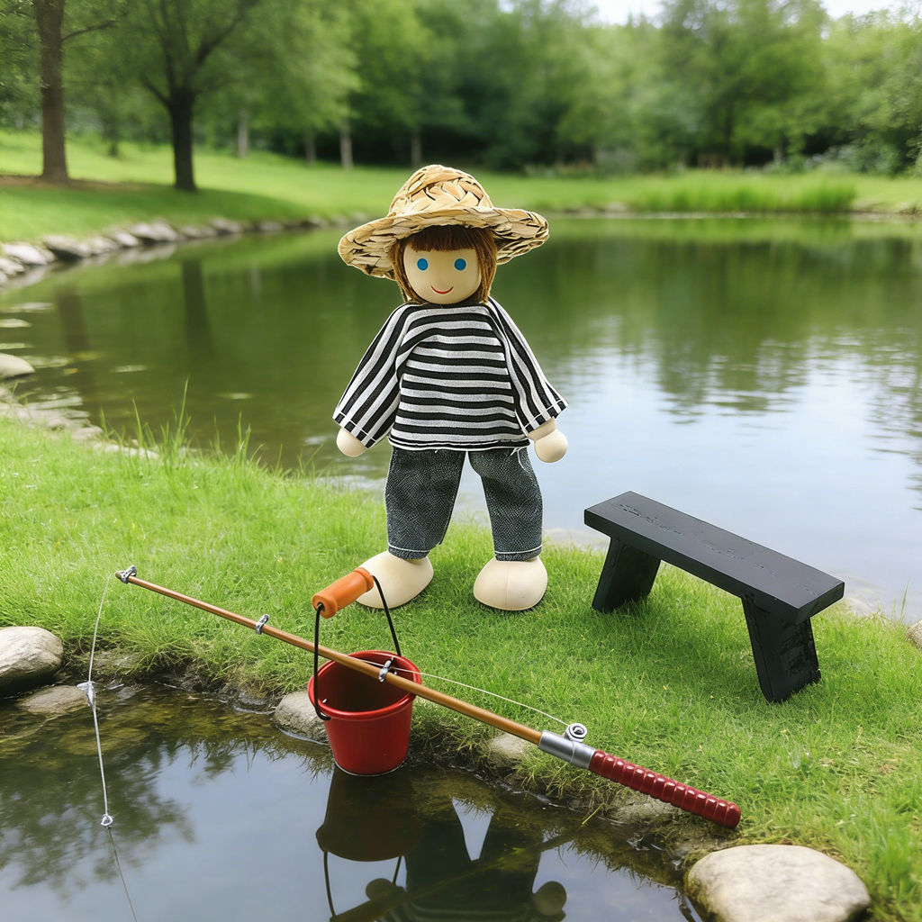 Bucket Hat Straw - 1:12 Dollhouse Miniature Fishing Set -