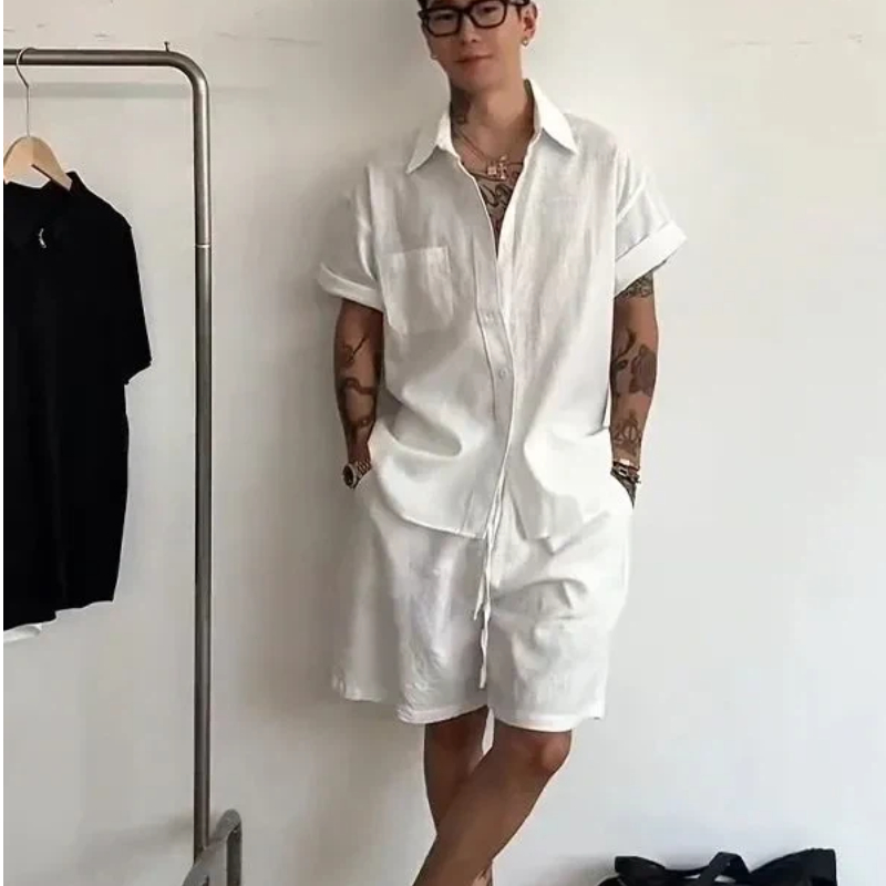 Mens Linen Cotton 2 Piece Set  - Linen Shirt Breathable recension och pris