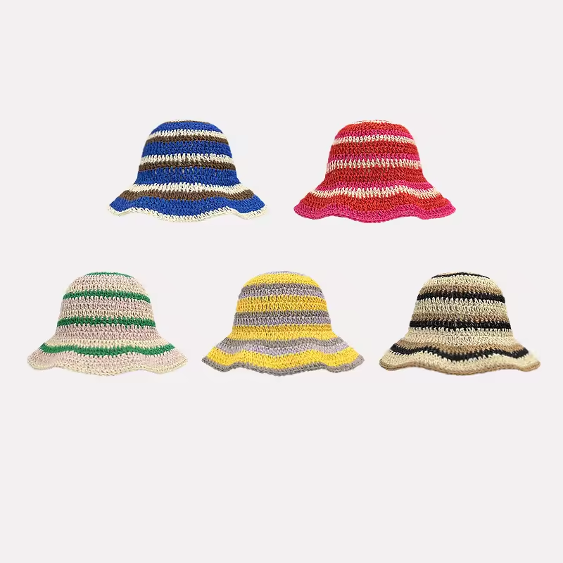 New Striped Knitted Straw Croc - Bucket Hat Straw recension och pris