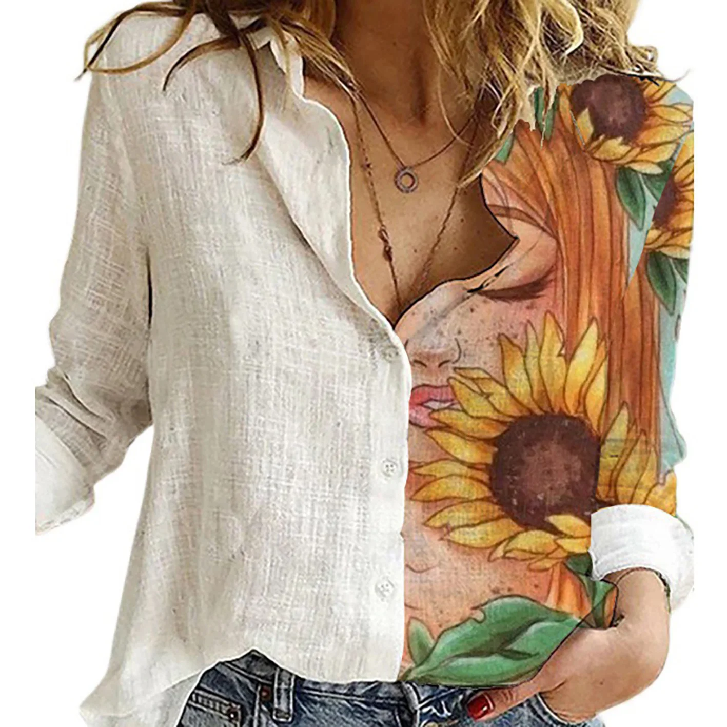 Women Spring And Autumn Long S - Shirt Camp Collar recension och pris